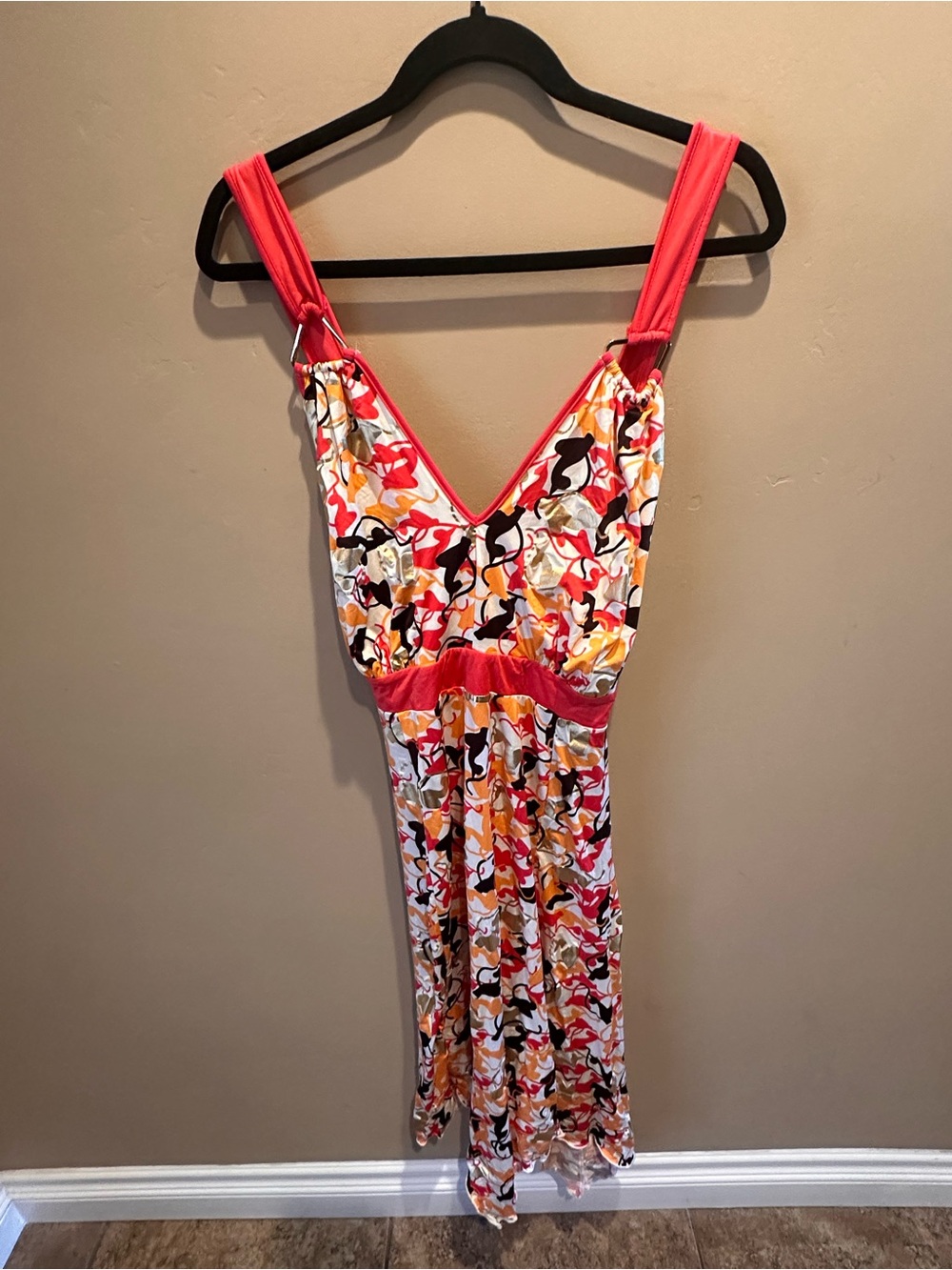 Vintage Baby Phat Y2K Abstract Multi Print Gold Foil Dress Size 2X Plus Size